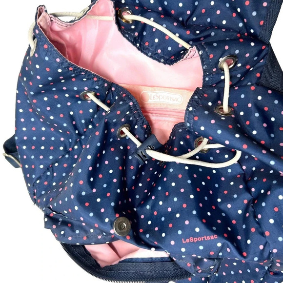 LeSportsac Navy Blue Polka Dot Print Backpack Bag - Picture 4 of 11